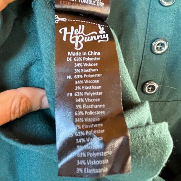 Hell Bunny Green Fit & Flare Dress Plaid Trim Pockets UK 10 / S - Picture 9 of 13